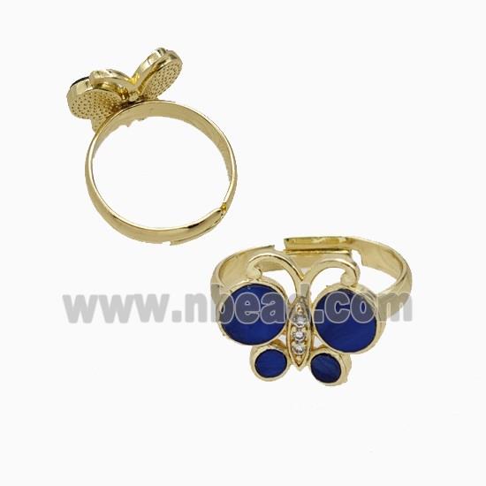 Copper Ring Pave Zircon, Butterfly, Gold Plated