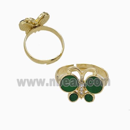 Copper Ring Pave Zircon, Butterfly, Gold Plated