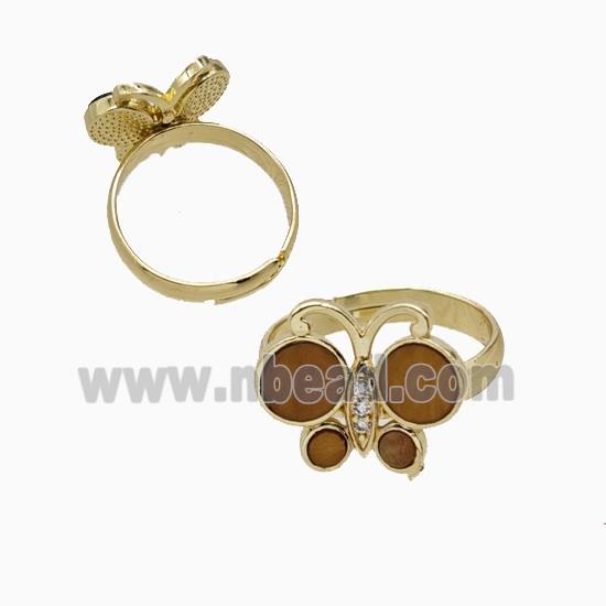 Copper Ring Pave Zircon, Butterfly, Gold Plated