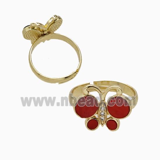 Copper Ring Pave Zircon, Butterfly, Gold Plated