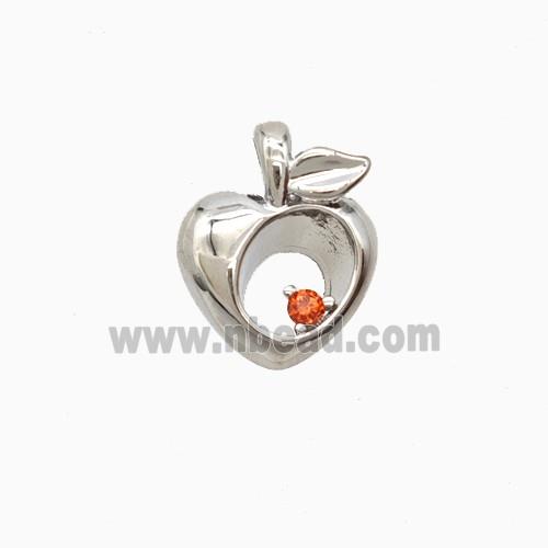 Copper Peach Pendant Pave Zirconia Platinum Plated