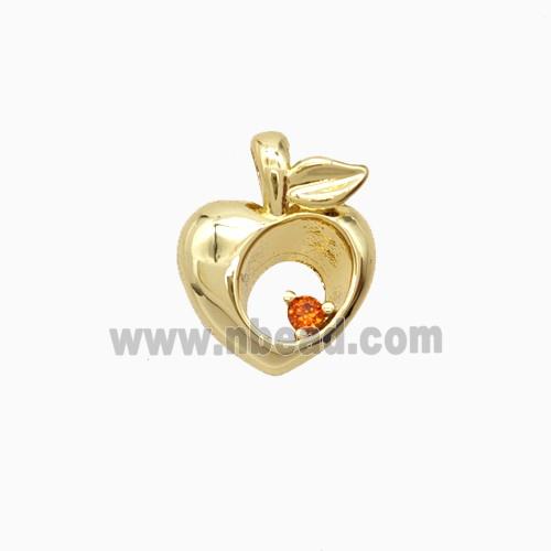 Copper Peach Pendant Pave Zirconia Gold Plated
