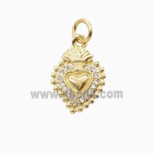 Copper Sacred Heart Pendant Pave Zirconia Gold Plated