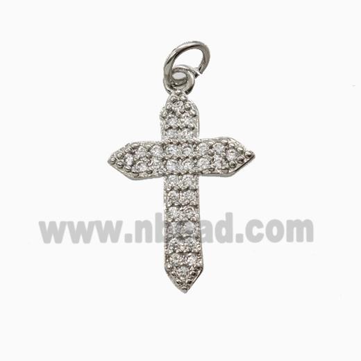 Copper Cross Pendant Pave Zirconia Platinum Plated