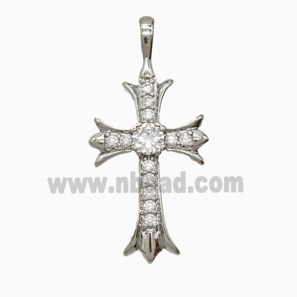 Copper Cross Pendant Pave Zirconia Platinum Plated