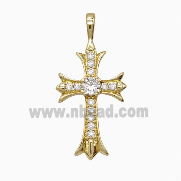 Copper Cross Pendant Pave Zirconia Gold Plated