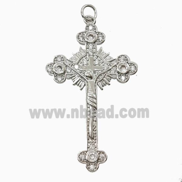 Copper Crucifix Cross Pendant Pave Zirconia Platinum Plated