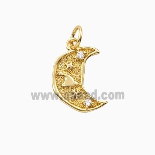 Copper Moon Pendant Pave Zirconia Gold Plated