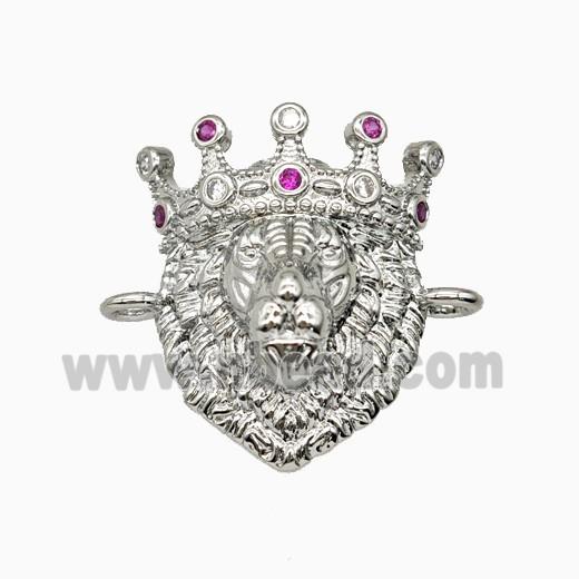 Copper King Crown Lion Head Connector Pave Zirconia Platinum Plated