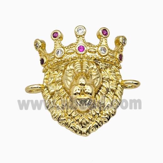 Copper King Crown Lion Head Connector Pave Zirconia Gold Plated
