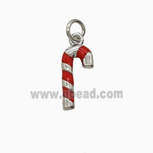 Christmas Candy Cane Charms Copper Pendant Red Enamel Platinum Plated