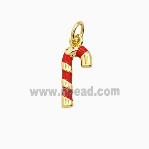 Christmas Candy Cane Charms Copper Pendant Red Enamel Gold Plated