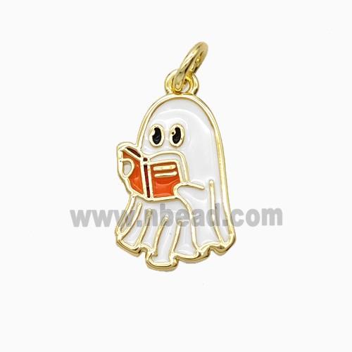 Halloween Ghost Charms Copper Pendant White Enamel Gold Plated