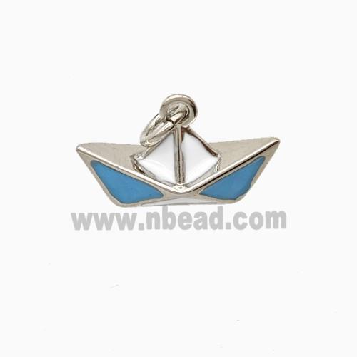Paper Boat Charms Copper Pendant Blue Enamel Platinum Plated