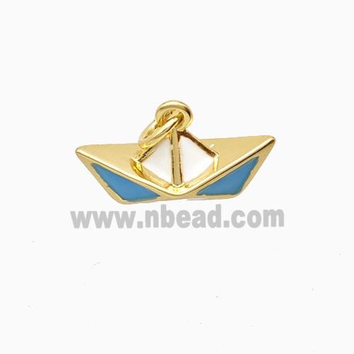Paper Boat Charms Copper Pendant Blue Enamel Gold Plated