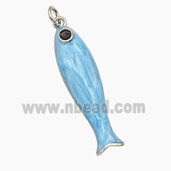 Copper Fish Pendant Blue Enamel Platinum Plated