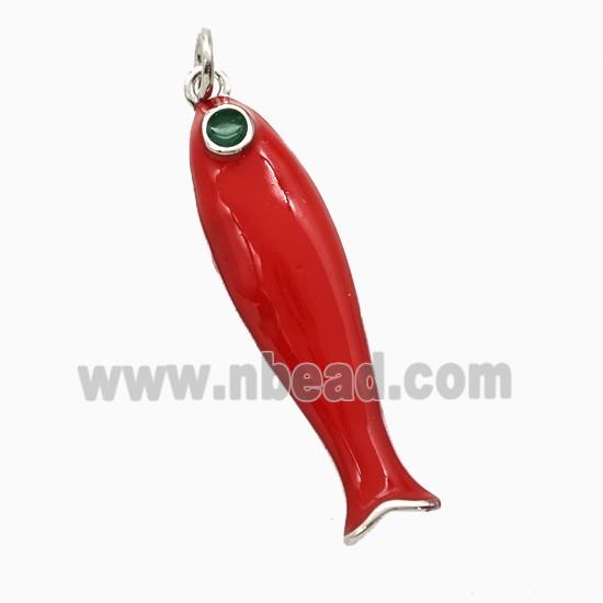 Copper Fish Pendant Red Enamel Platinum Plated