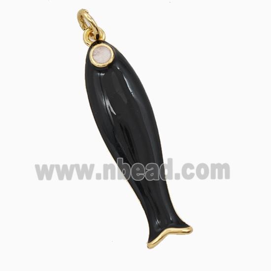 Copper Fish Pendant Black Enamel Gold Plated