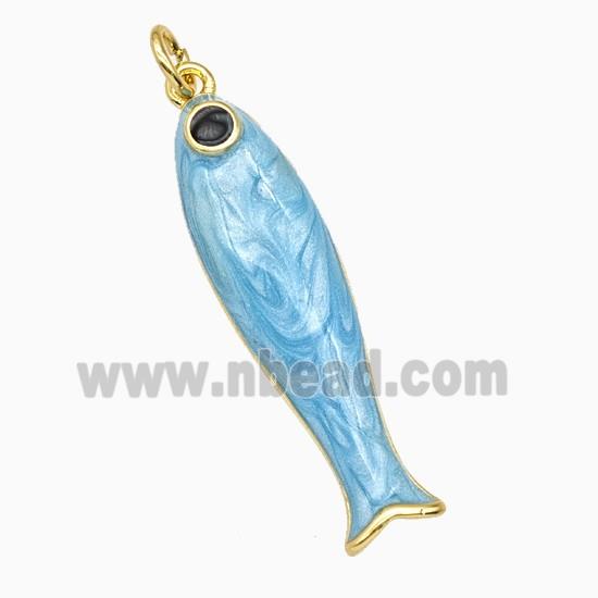 Copper Fish Pendant Blue Enamel Gold Plated