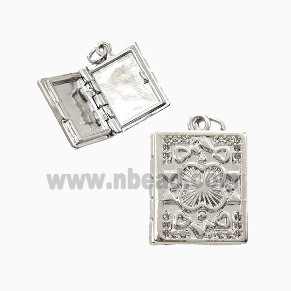 Copper Rectangle Locket Pendant Clover Platinum Plated