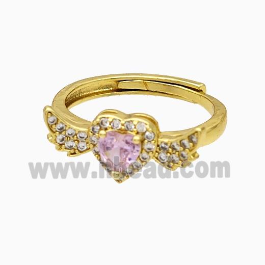Copper Heart Rings Pave Crystal Glass Adjustable Gold Plated