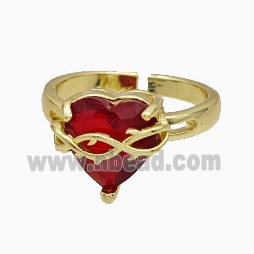 Copper Heart Rings Pave Crystal Glass Gold Plated