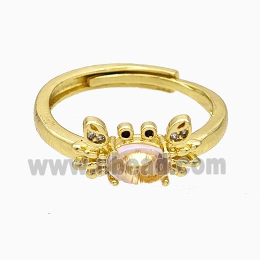 Copper Crab Rings Pave Glass Adjustable Gold Plated