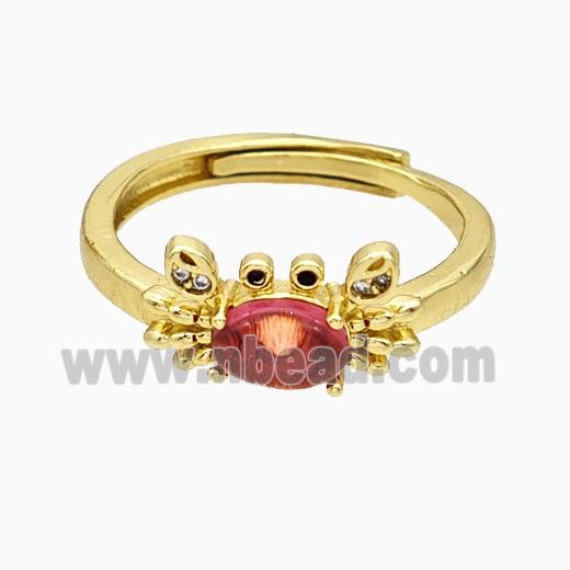 Copper Crab Rings Pave Glass Adjustable Gold Plated
