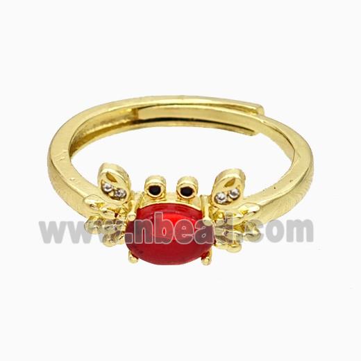 Copper Crab Rings Pave Glass Adjustable Gold Plated