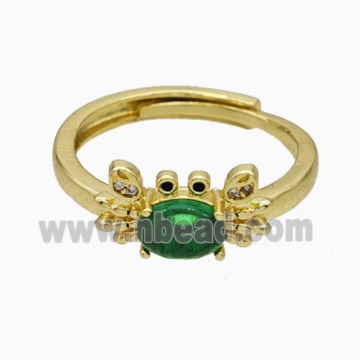 Copper Crab Rings Pave Glass Adjustable Gold Plated