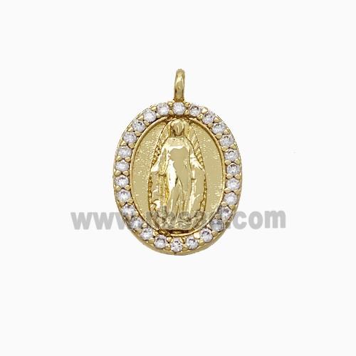 Copper Virgin Mary Pendant Pave Zirconia Gold Plated