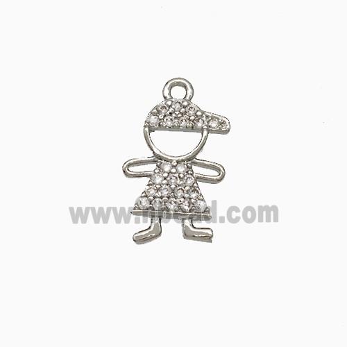 Copper Kids Boy Pendant Pave Zirconia Platinum Plated