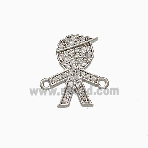 Copper Kids Boy Connector Pave Zirconia Platinum Plated