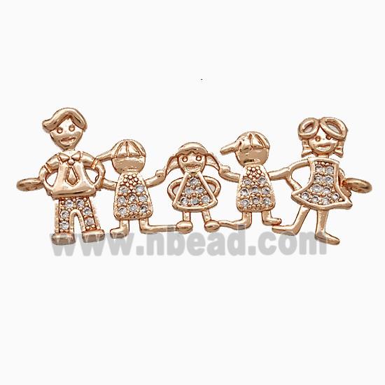 Copper Family Connector Pave Zirconia People Rose Gold
