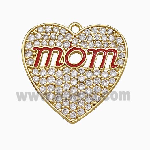 Copper Heart Pendant Pave Zirconia Mom Red Enamel Gold Plated