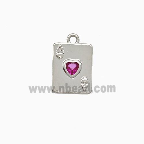 ACE of Heart Playing Card Copper Pendant Pave Zirconia Platinum Plated