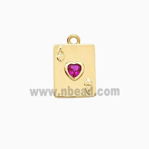 ACE of Heart Playing Card Copper Pendant Pave Zirconia Gold Plated