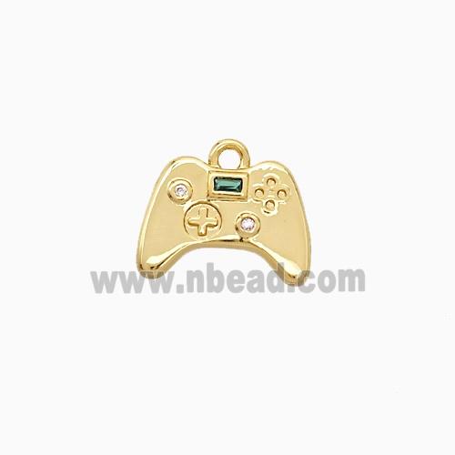 Game Handle Charms Copper Pendant Pave Zirconia Gold Plated