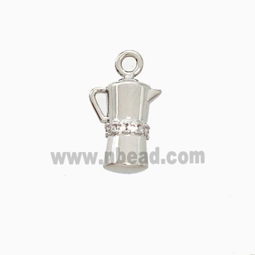 Copper Coffee Pot Pendant Pave Zirconia Platinum Plated