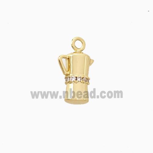 Copper Coffee Pot Pendant Pave Zirconia Gold Plated