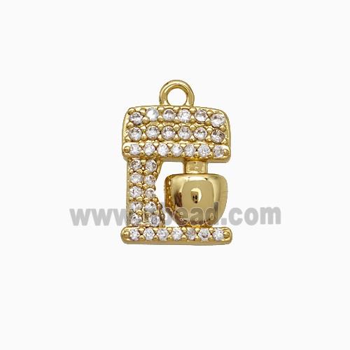 Coffee Machine Charms Copper Pendant Pave Zirconia Gold Plated