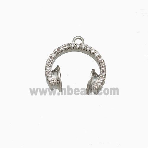 Copper Earphone Pendant Pave Zirconia Platinum Plated