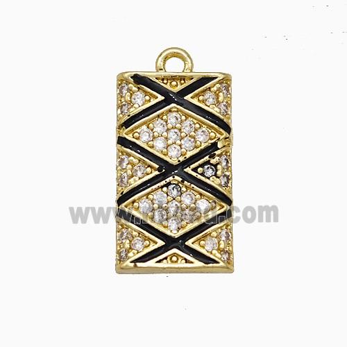 Copper Rectangle Pendant Pave Zirconia Black Enamel Gold Plated