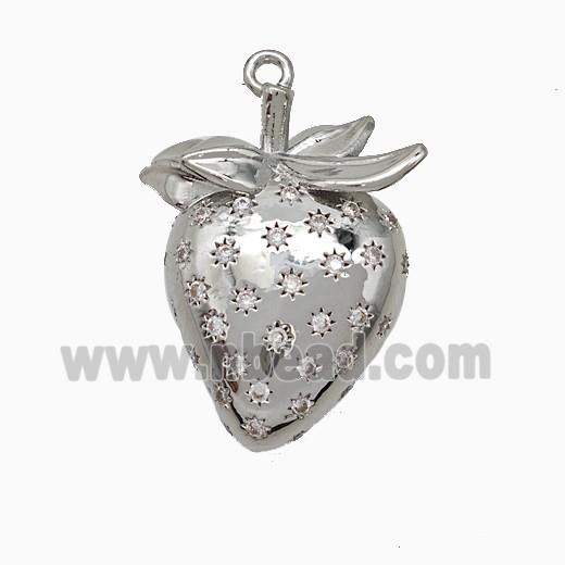 Copper Strawberry Pendant Pave Zirconia Platinum Plated
