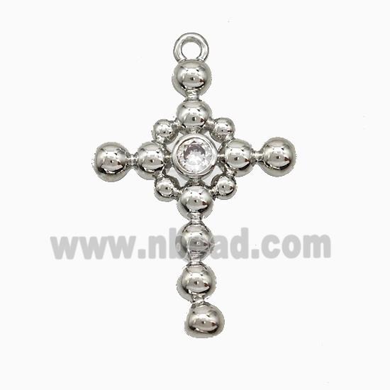 Copper Cross Pendant Pave Zirconia Platinum Plated