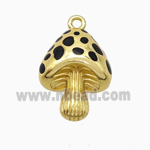 Copper Mushroom Pendant Black Enamel Gold Plated