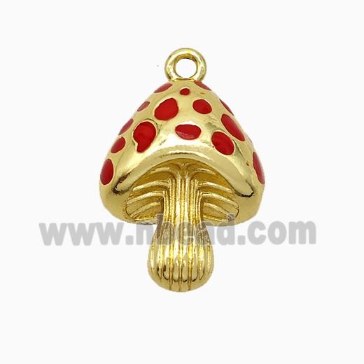 Copper Mushroom Pendant Red Enamel Gold Plated