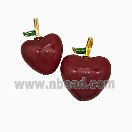 DarkRed Acrylic Apple Pendant Copper Gold Plated
