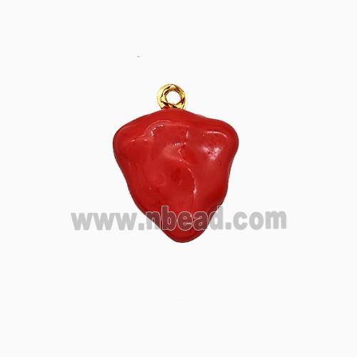Copper Strawberry Pendant Red Enamel Gold Plated