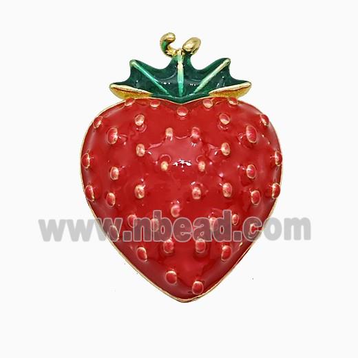 Copper Strawberry Pendant Red Enamel Gold Plated